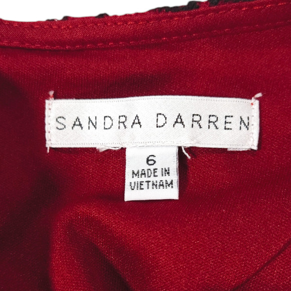 EUC Sandra Darren Lace Overlay Sheath Bell Flare Sleeve Dress Sz. 6 Wine Black - Picture 5 of 10